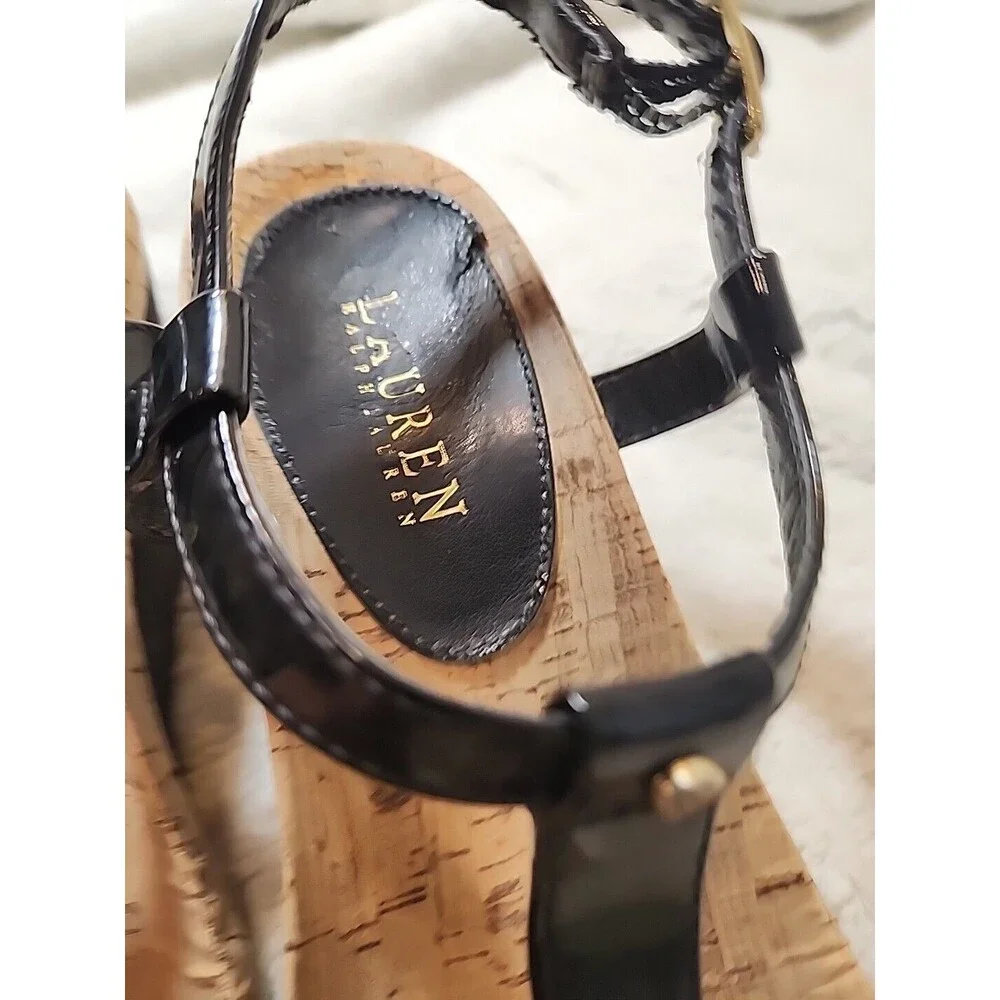 Lauren Ralph Lauren LRL Leather T strap Thong Wedge Rosalia Sandals Womens‎ 8 B